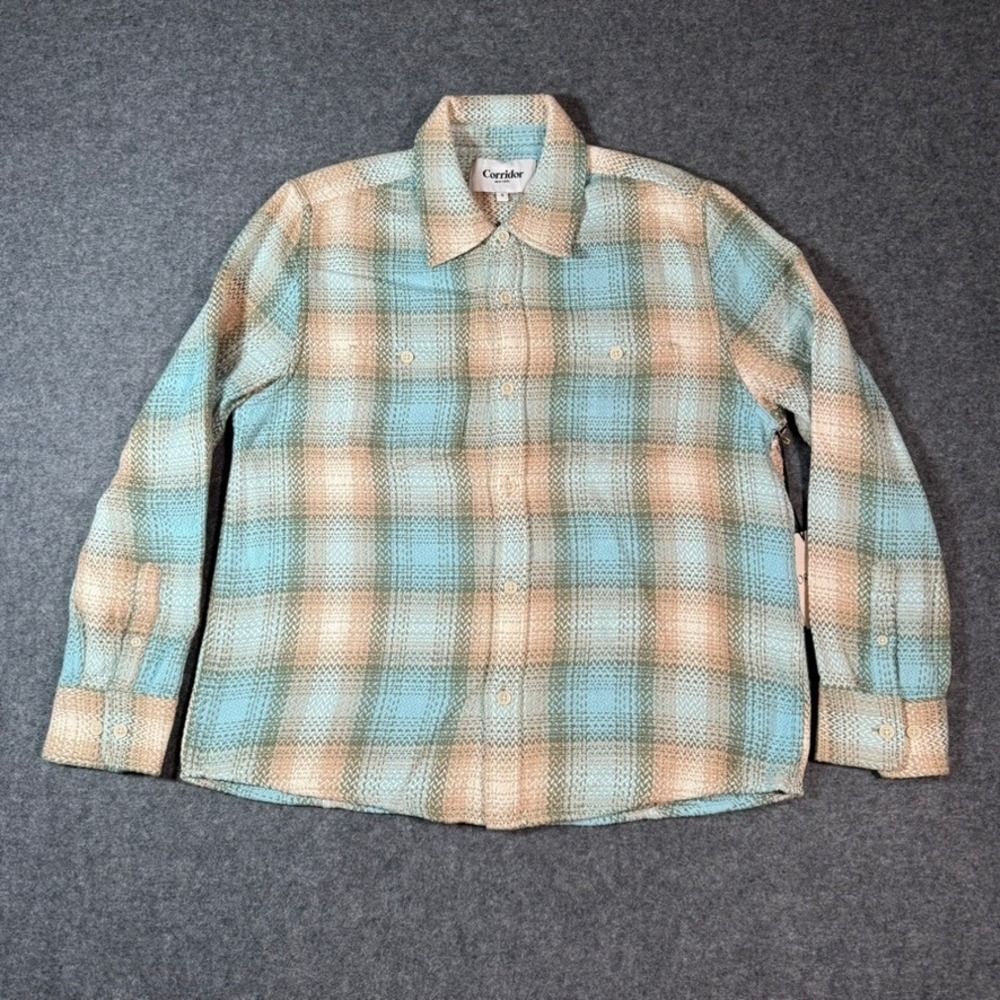 Corridor NYC Acid Plaid Lake View Blue Long Sleeve Button Up Shirt Men Sz‎ S NWT